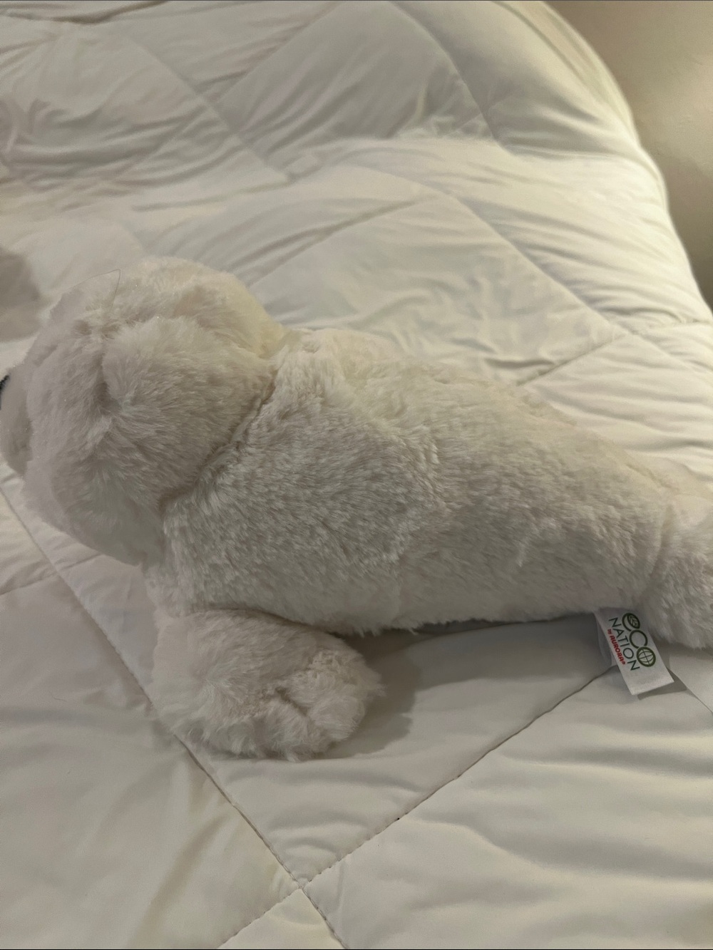 Cozy White Seal Plush Toy from Eco Nation by Aurora. 12 inches long.